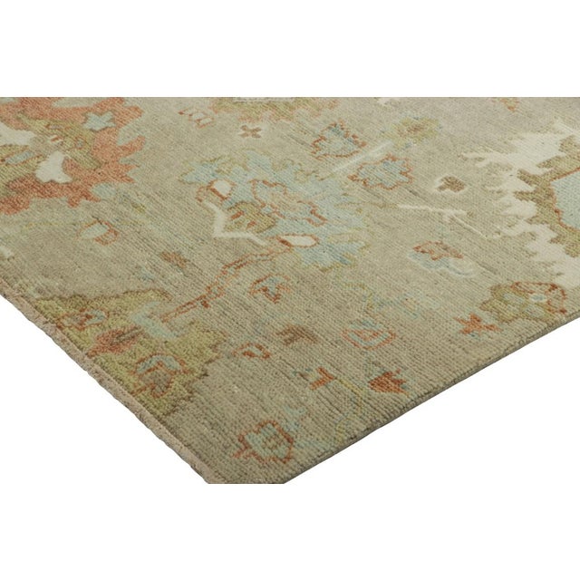 Rug & Kilim’s Oushak Style Rug in Beige and Green With Floral Patterns For Sale In New York - Image 6 of 8
