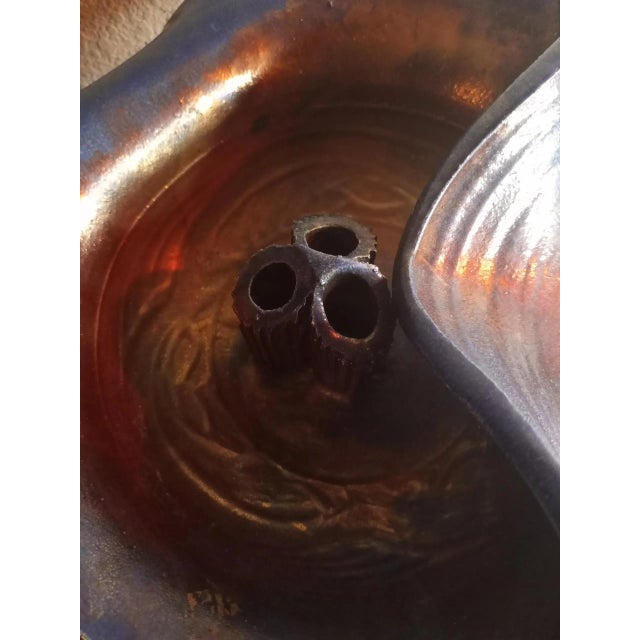 Brutalist 1970s Signed Schartz Iridescent Brutalist Raku Flower Frog Bowl For Sale - Image 3 of 6