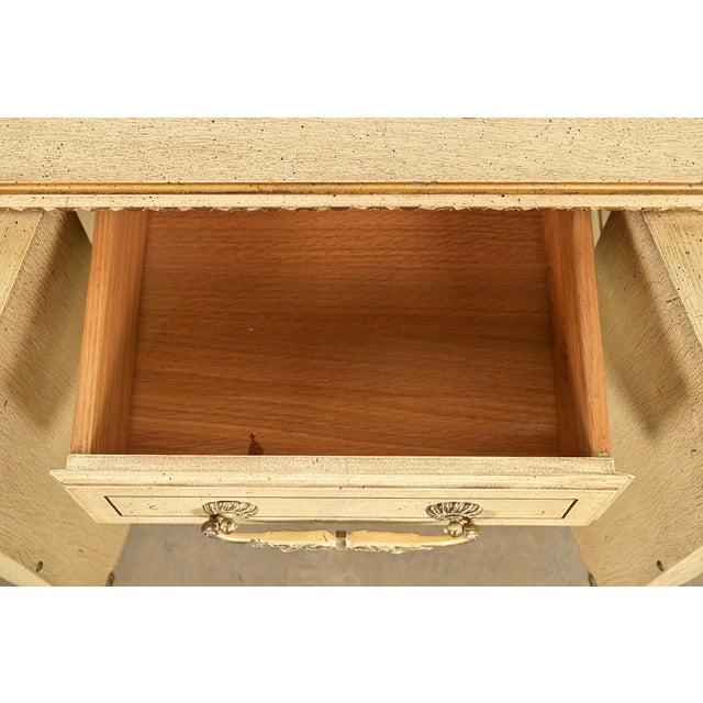 Cream Romweber Hollywood Regency French Rococo Cream Lacquered and Parcel Gilt Nightstand, Circa 1960s For Sale - Image 8 of 12