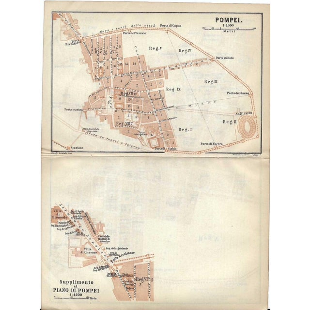Italian Antique Map of Pompeii Italy For Sale - Image 3 of 3
