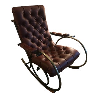 Vintage Mid Century Lee Woodard Leather and Brass Rocking Chair For Sale
