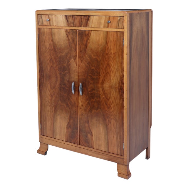 Art Deco Walnut Gentleman's Wardrobe with Drawer, 1935 For Sale