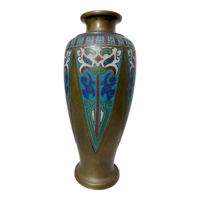 Quality Antique Japanese Bronze Enamel Champleve Cloisonne Urn Asian Vase For Sale
