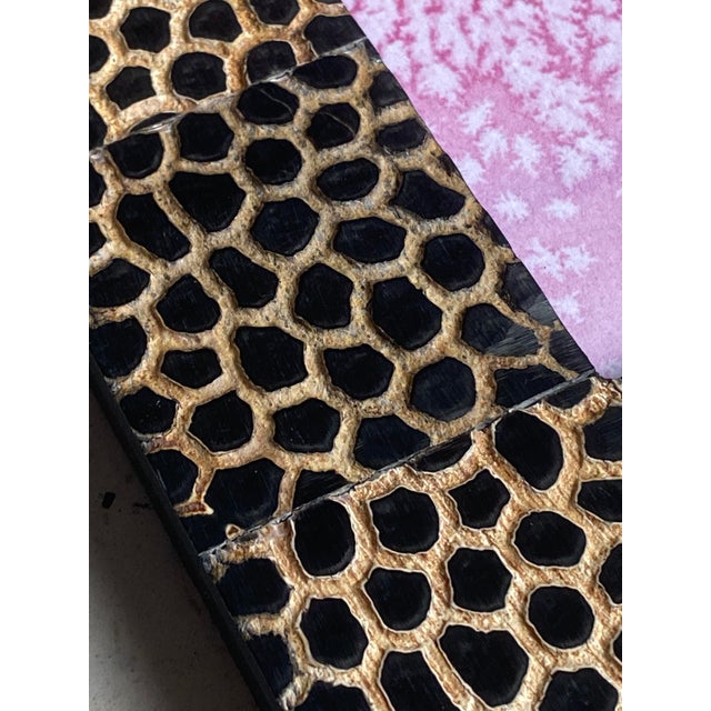 Carved Horn Picture Frames With Abstract Watercolor Paintings, Set of 2 For Sale - Image 12 of 17