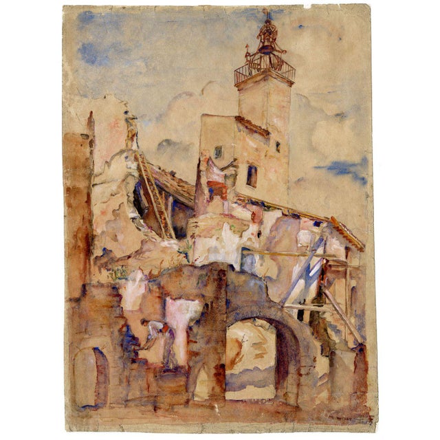 An original c.1935 watercolour painting, madeline rachel wells rba, vaison-la-romaine, provence.an impressive large...