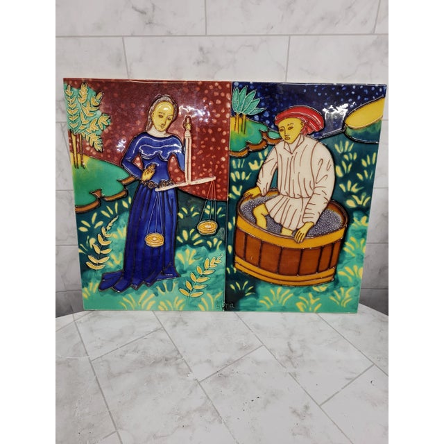 Ceramic Vintage Ceramic Art Tile Libra Horoscope Zodiac Signs, Large For Sale - Image 7 of 8