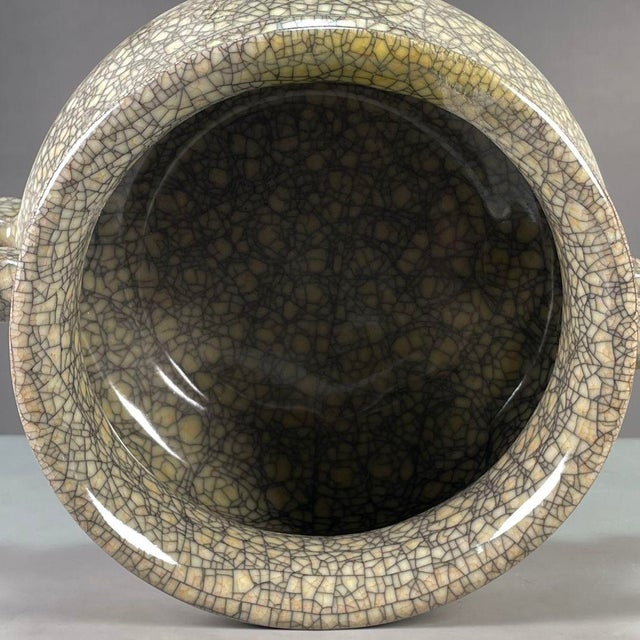 Chinese Ge-Type Crackle Glaze Porcelain Censer With Handles For Sale - Image 9 of 9