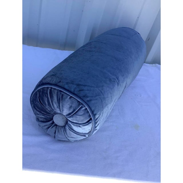 Modern Contemporary Velvet Blue Modern Oblong Pillows- a Pair For Sale - Image 3 of 5