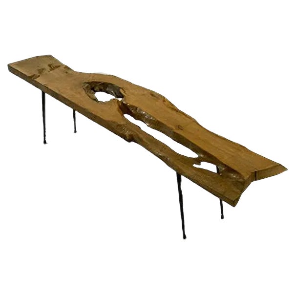 Mid-Century French Raw Wood Coffee or Side Table on Compass Legs, 1950s For Sale