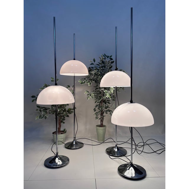 Height-Adjustable Mushroom Floor Lights with Chromed Tulip Bases by Frank Bentler for Wila Leuchten, West Germany, 1960s, Set of 4 For Sale - Image 14 of 18