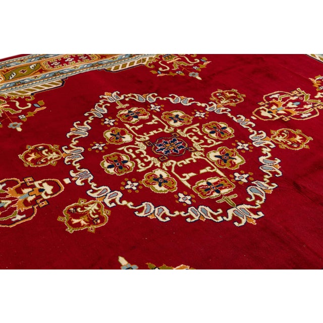 Vintage Persian Handmade Red Medallion Wool Rug For Sale - Image 9 of 11