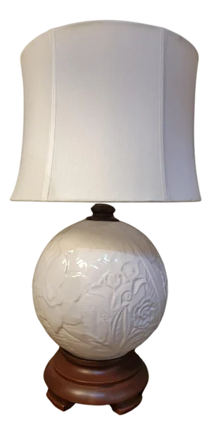 Circular White Ceramic Table Lamp by Haeger Pottery