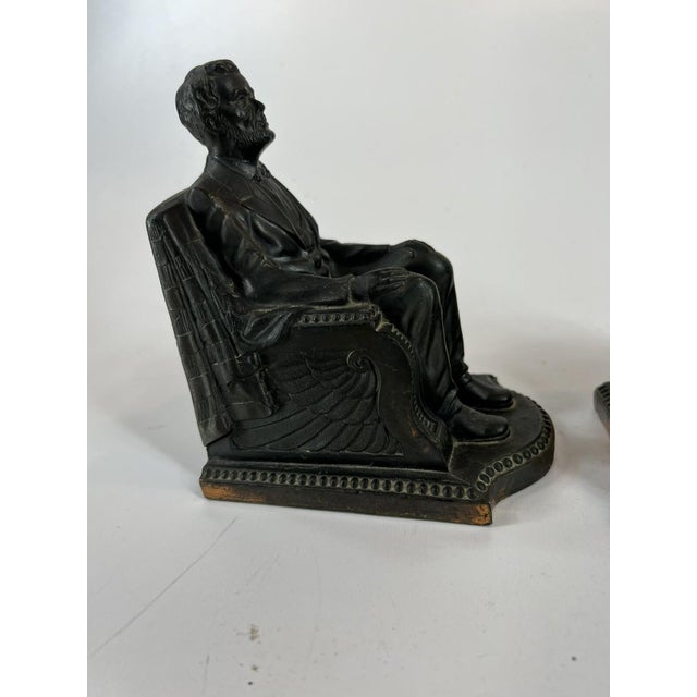 Metal Bookends VTG Nuart Abraham Lincoln in Throne Chair Bronzed Finish. Art Metal Co. 1924 For Sale - Image 7 of 7