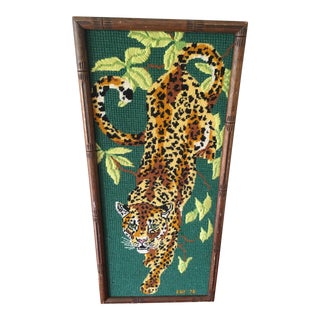 Vintage Hollywood Regency Leopard Needlepoint For Sale