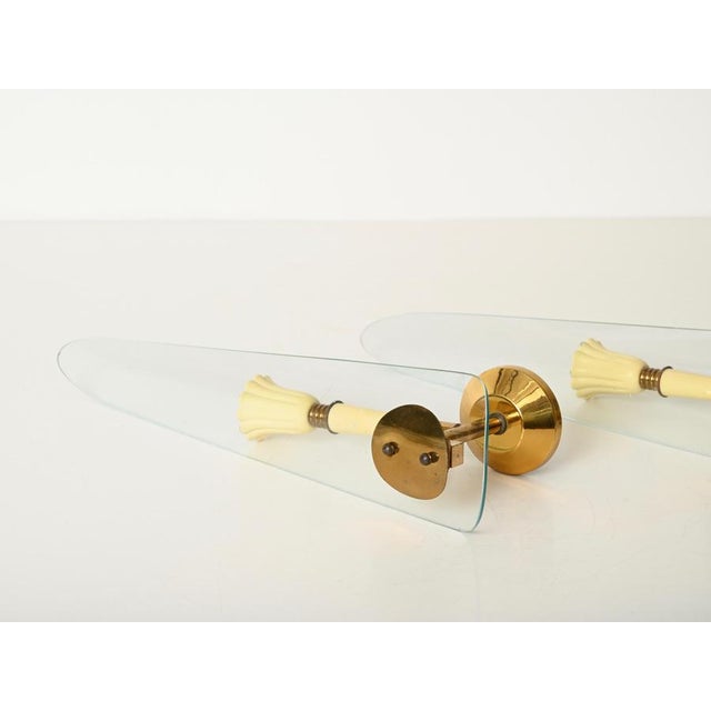 Sconces in Glass, Brass and Cream Metal from Stilnovo, Italy, 1950s, Set of 2 For Sale - Image 15 of 17
