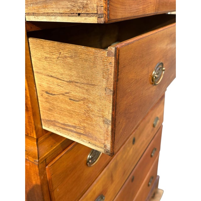 Wood Antique Chippendale New Hampshire Maple Chest on Chest With Hidden Lock Feature For Sale - Image 7 of 12
