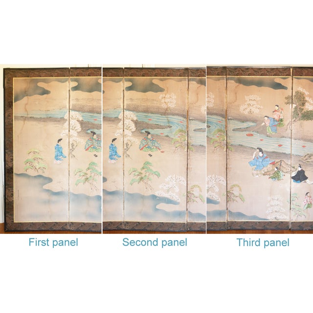 For Restoration: XL Edo Japanese 6-Panel Byobu Screen "Life of Samurai" by Mitsutaka Tosamori For Sale - Image 4 of 13