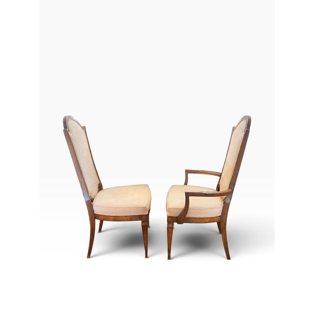 Cream Late 20th Century Attributed to Mastercraft Burl Wood High-Back Dining Chairs, Set of 6 For Sale - Image 8 of 18