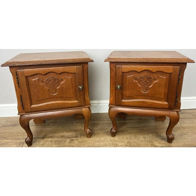 Vintage French Louis Style Oak Bedside Tables, Set of 2 For Sale - Image 12 of 12