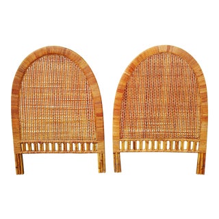 Boho Chic Handwoven Bamboo & Rattan Cane Twin Headboards - a Pair For Sale