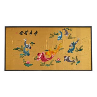 Japanese Fish Embroidery in Frame, 2000s For Sale