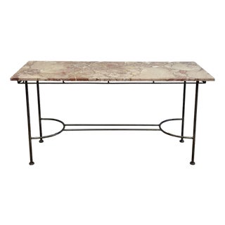 Vintage Wrought Iron Marble Top Console Table For Sale