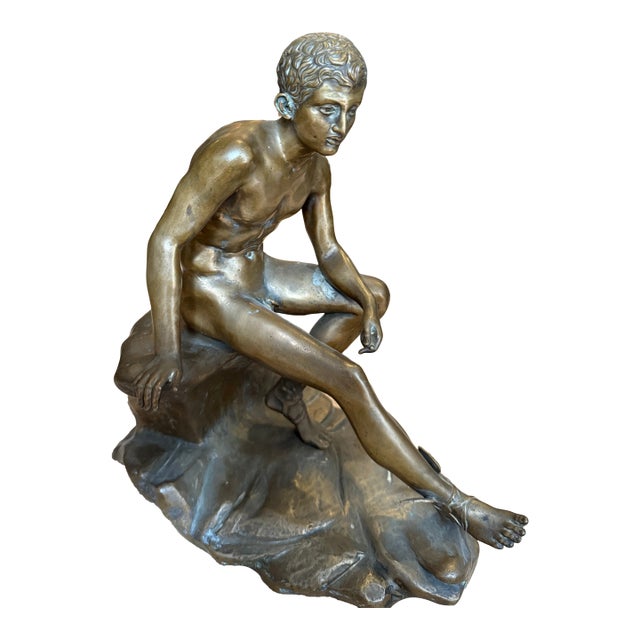 Bronze Sculpture Titled Seated Hermes or Mercury at Rest After Ferdinand Barbedienne. Not Signed. For Sale