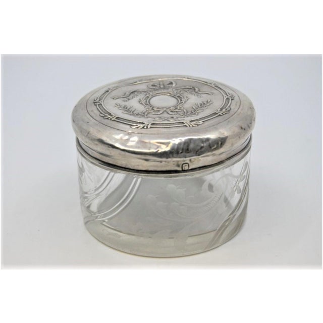 Acid-Etched Glass Bottle with Silver Lid and Floral Reliefs For Sale - Image 3 of 8