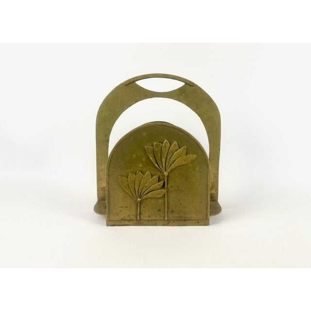 1970s Brutalist Brass Magazine Rack with Floral Elements, 1970s For Sale - Image 5 of 12