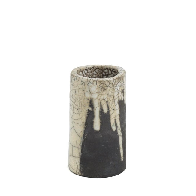 Ceramic Japanese Modern Black White Crackle Raku Ceramic Magma Pen Holder by Laab Milano For Sale - Image 7 of 7
