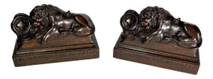 1940s Lions of Lucerne Carved Mahogany Bookends - a Pair