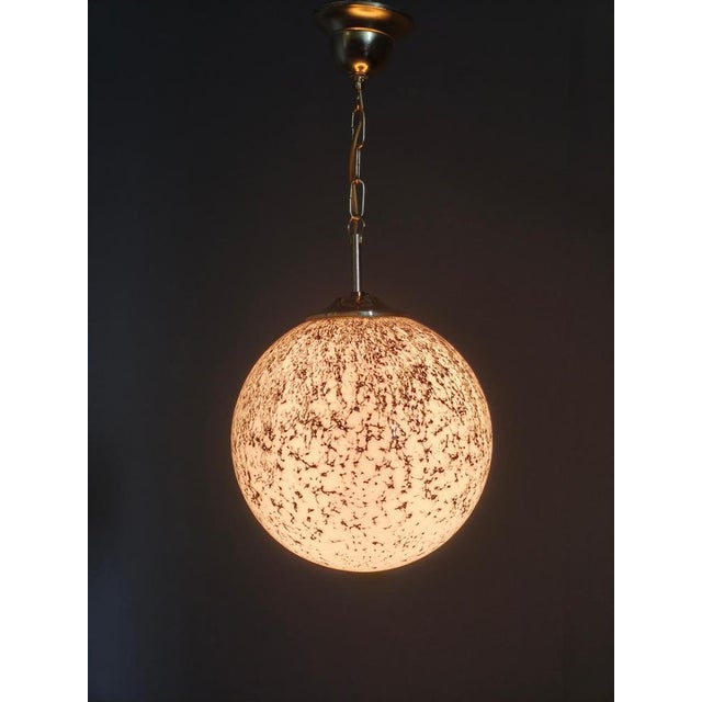 Gold Brass and Marble Glass Globe Pendant Light, Czechoslovakia, 1970s For Sale - Image 8 of 9