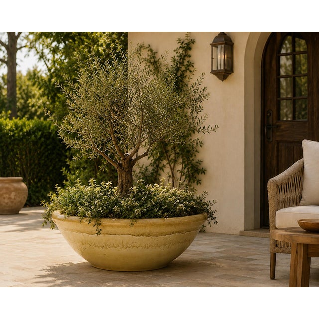 A monumental Gainey Ceramics architectural planter, hand-crafted in California, showcasing the clean lines and understated...