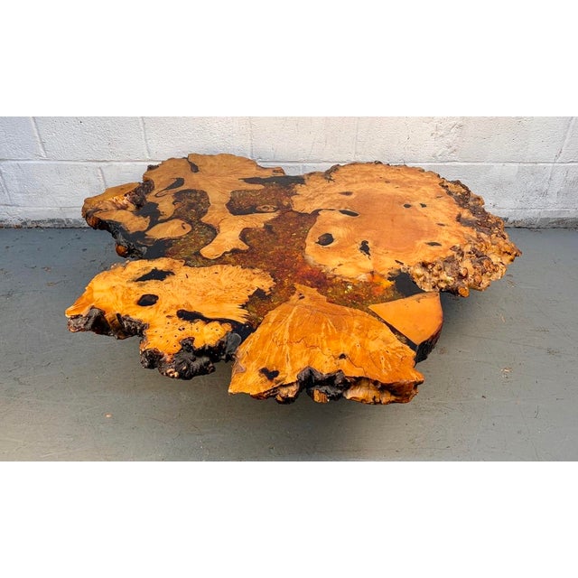 Late 20th Century Late 20th Century Live Edge Burl Wood Coffee Table With Glitter Epoxy For Sale - Image 5 of 13