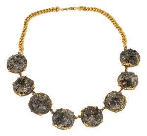 Limoges Black Gray Enamel and Pate De Verre Link Choker Necklace