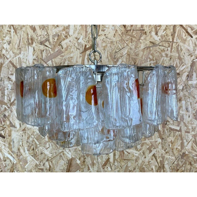 Glass Large Murano Glass and Chrome Chandelier, 1960s For Sale - Image 7 of 13
