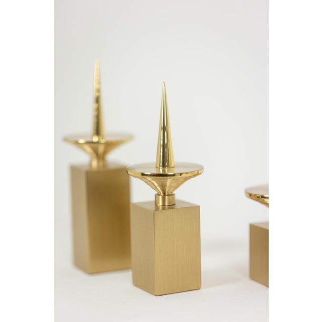 Gilded Brass Candlesticks, Set of 3 For Sale - Image 4 of 7