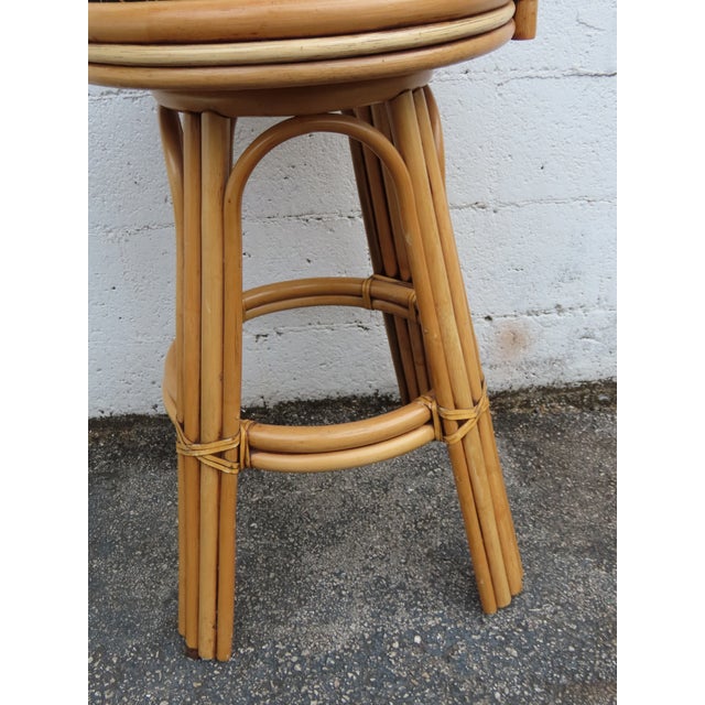 Hollywood Regency Swivel Bamboo Rattan Barstools a Set of Three 6380 For Sale - Image 13 of 17