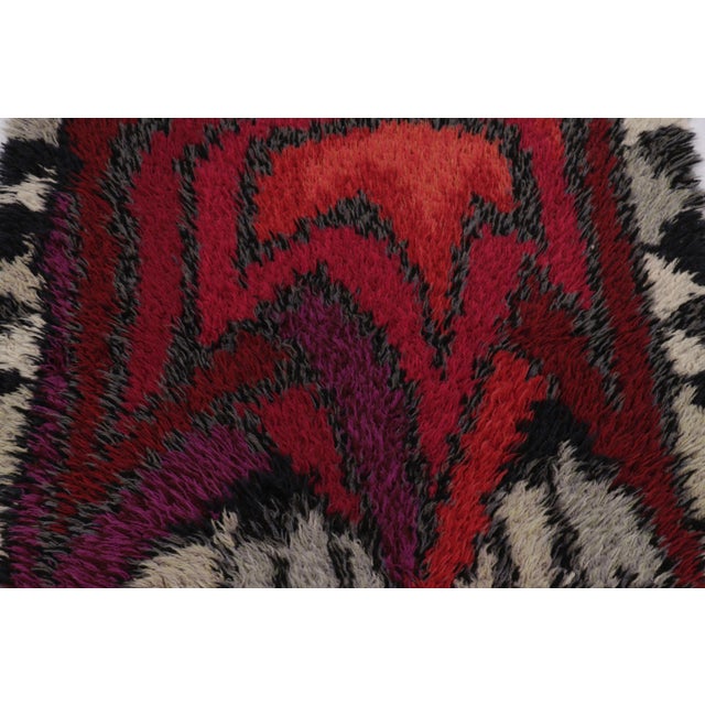 Rug & Kilim Vintage Swedish Rya Rug, Red and Gray Scandinavian Abstract Forms - Rug & Kilim For Sale - Image 4 of 8