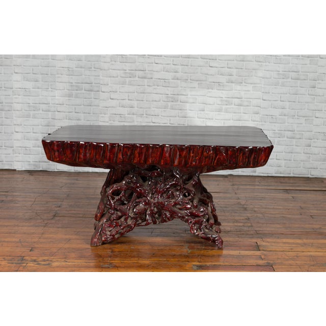 Chinese Late 20th Century Hand Carved Lacquered Azalea Wood Root Coffee Table For Sale In New York - Image 6 of 13
