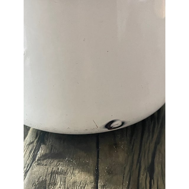 1940s Vintage White Enamel Pot With Blue Border For Sale - Image 5 of 5