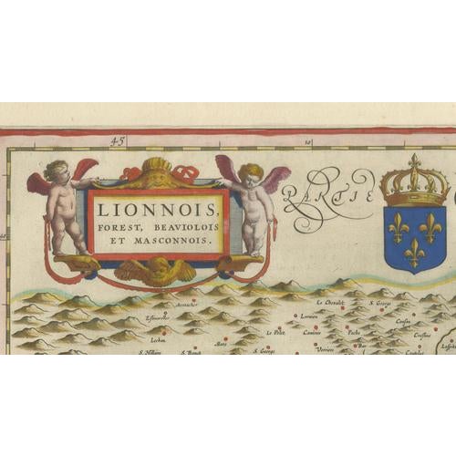Antique Blaeu Map of Lyonnais, Forez, Beaujolais & Mâconnais, 1642 For Sale - Image 9 of 10