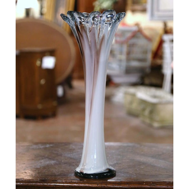Midcentury French Hand-Blown Swirled Art Glass Vase For Sale - Image 9 of 9