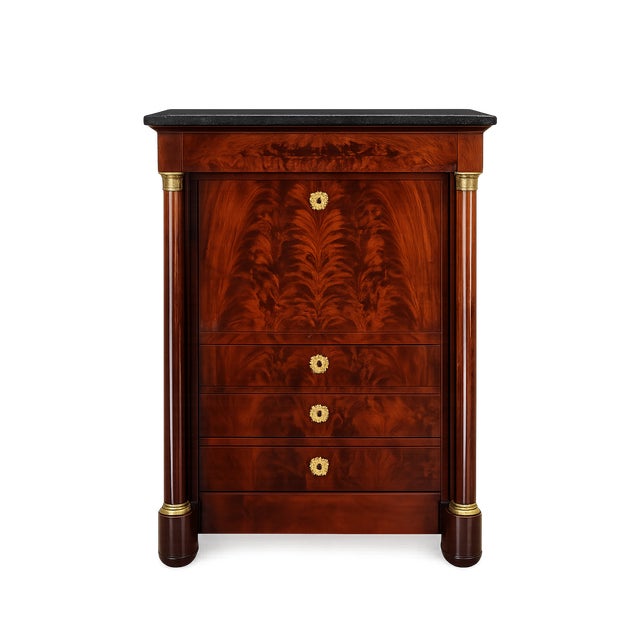 French Empire Secretaire in Flame Mahogany with Black Marble Top, 1800s For Sale - Image 9 of 9