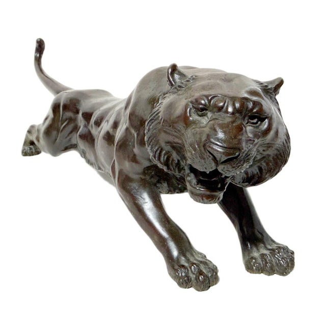 Antique 19th Century Japanese Meiji Okimono Bronze Tiger Sculpture - Signed Japan, Meiji Period (1868-1912) A Roaring...