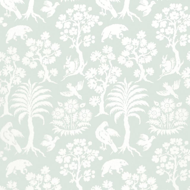 Contemporary Sample - Schumacher Palm Damask Wallpaper in Sky For Sale - Image 3 of 3