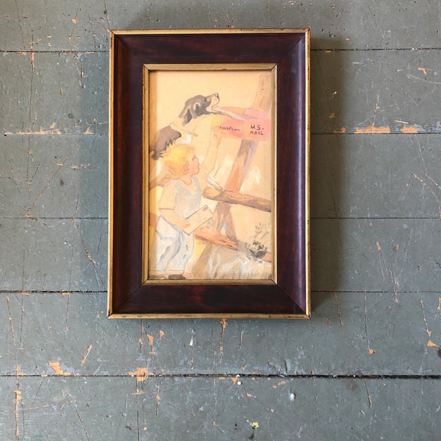 1930s 1930’s Original Watercolor Children’s Illustration Painting Vintage Frame For Sale - Image 5 of 5