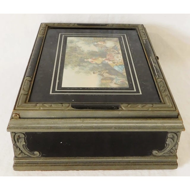 Antique Early 1900s Victorian Family Picnic Portrait Mirrored Jewelry Dresser Trinket Box For Sale - Image 9 of 13