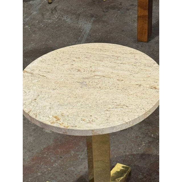 Pair of Italian MCM Brass and Travertine Side Tables For Sale In Dallas - Image 6 of 7