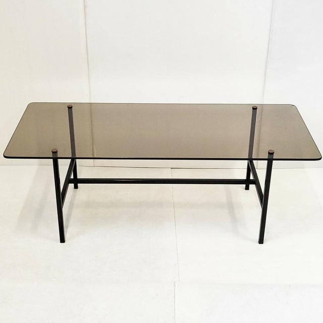 Vintage Coffee Table in Black Lacquered Steel and Smoked Glass, 1950s For Sale - Image 11 of 11